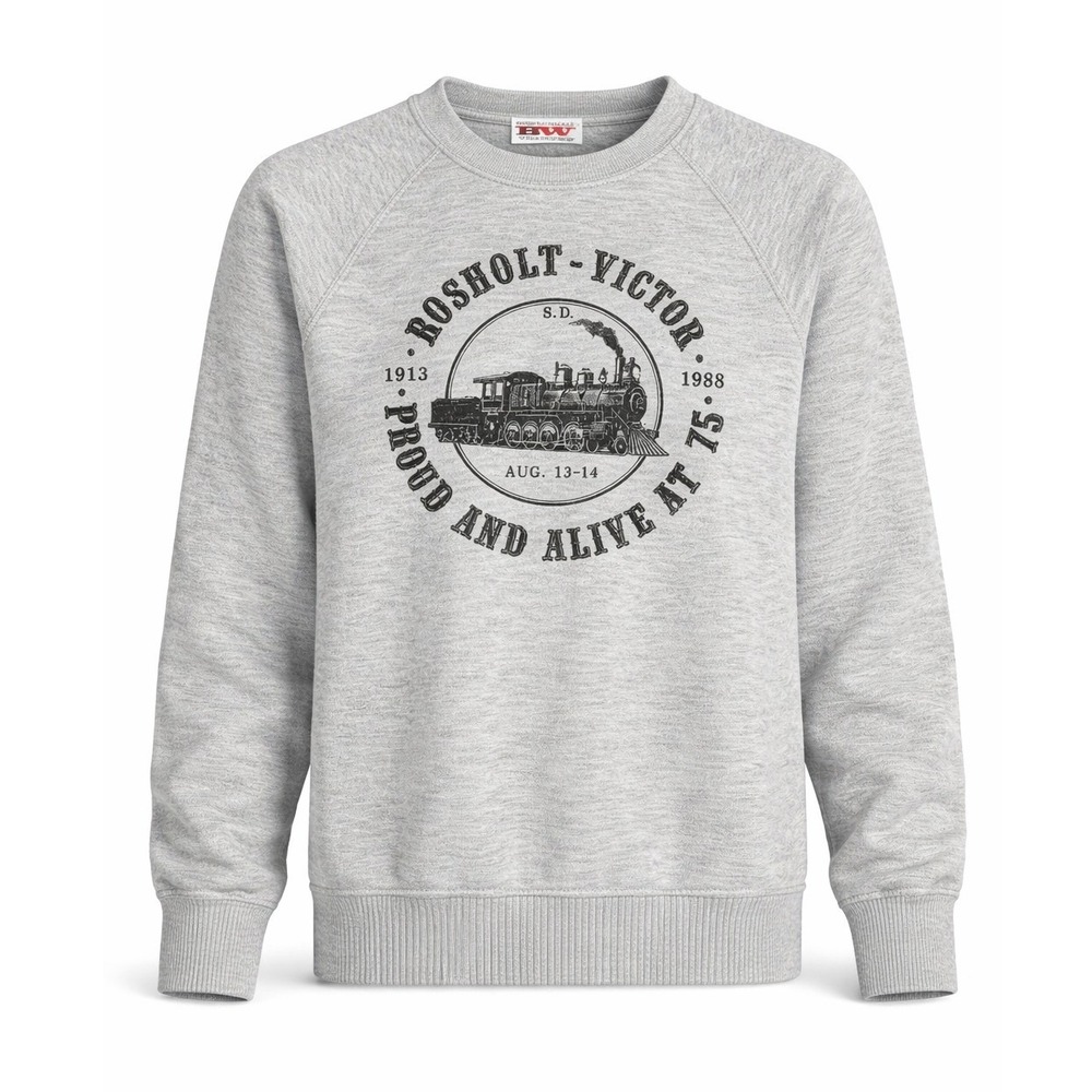 Vintage Bassett-Walker Rosholt-Victor SD Train Sweatshirt Gray Medium 80s USA‎